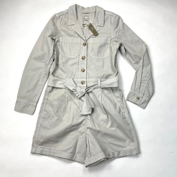 J Crew Foundry Chino Shorts Coveralls Jumpsuit Romper Women 2 NWT $148 Cotton - Picture 1 of 14